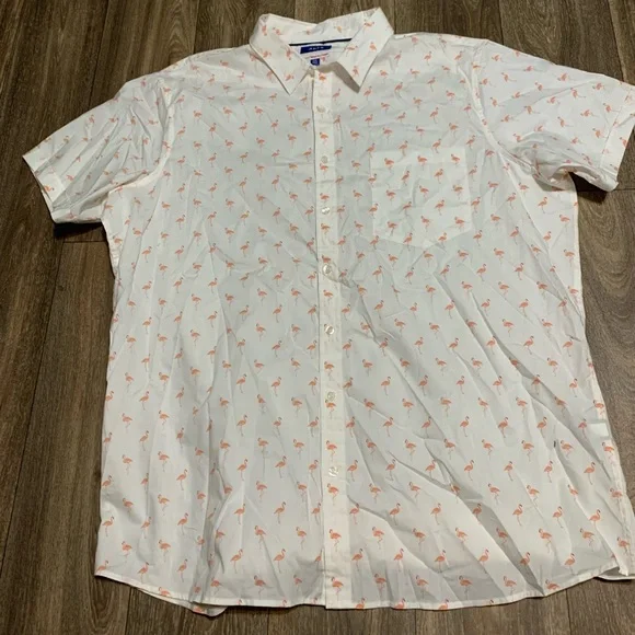 APT.9 Short Sleeve Shirts White with Pink Flamingos Pink/ White Palms - Picture 2 of 5